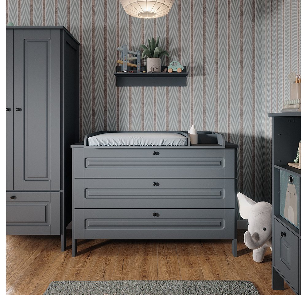 VitaliSpa® Wickelkommode Ajaton, Grau, 133 x 98.4 cm mit 3 Schubladen von VitaliSpa®