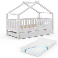 Vitalispa - Hausbett Design, Weiß, 80x160 cm mit Gästebett und Matratze von VitaliSpa