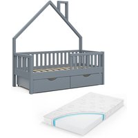 Vitalispa - Kinderbett Noemi" 140x70cm Anthrazit mit Matratze, Rausfallschutz und Schubladen von VitaliSpa