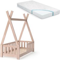 Vitalispa - Kinderbett "Tipi 140x70cm Natur mit Matratze und Rausfallschutz von VitaliSpa