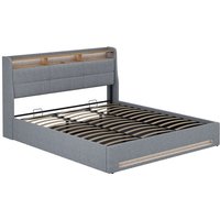 Polsterbett Christin, Grau/Eiche, 180x200 mit LED und USB-Anschluss, Vitalispa von VitaliSpa