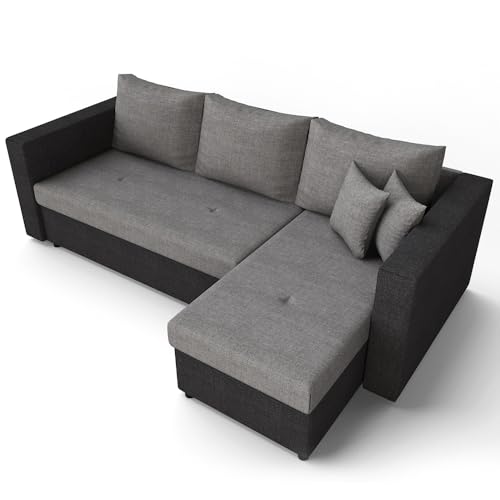 VitaliSpa Sofa L Form, Schlafsofa mit Bettkasten, Schwarz/Grau, 224 x 144 cm von VitaliSpa