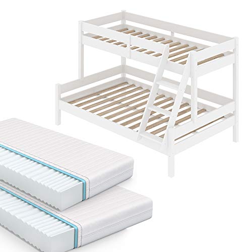 VitaliSpa Etagenbett Everest, Weiß, 140x200 / 90x200 cm, mit 2 Matratzen von VitaliSpa