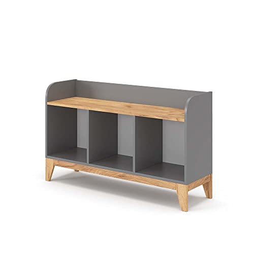 VitaliSpa Kindersitzbank Malia, Spielzeugregal mit Sitzbank, Grau/Eiche, 107.2 x 63.8 cm von VitaliSpa