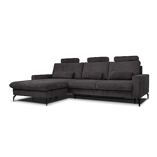 VitaliSpa Sofa L Form Beata, Anthrazit, 302 x 180 cm mit Bettkasten von VitaliSpa