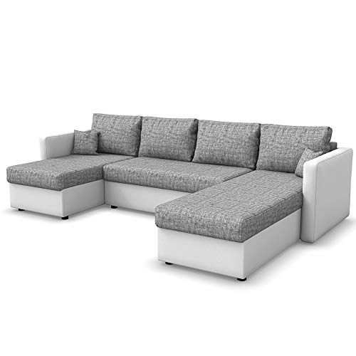 VitaliSpa Sofa U Form, Schlafsofa mit Bettkasten, Grau/Weiß, 290 cm von VitaliSpa