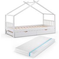 Vitalispa - Hausbett Design, Weiß, 90x200 cm mit Gästebett und Matratze von VitaliSpa