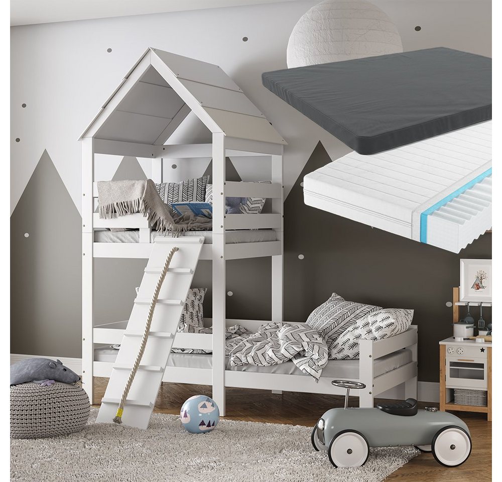 VitaliSpa® Hausbett Teddy, Weiß, 90x200 cm mit 2 Matratzen von Vitalispa