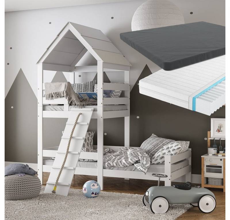 VitaliSpa® Hausbett Teddy, Weiß, 90x200 cm mit 2 Matratzen von Vitalispa