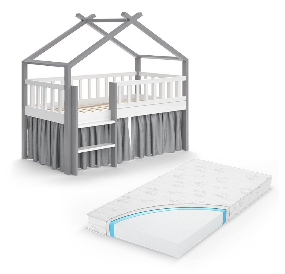 VitaliSpa® Kinderbett Bettenhaus Einzelbett 80x160 cm ADIS Weiß Grau Matratze von Vitalispa