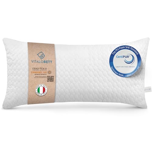 VitaloBett Kopfkissen 40x80cm - hohenverstellbares Kopfkissen mit Reißverschluss - Memory Foam Kopfkissen mit Memory Sticks - Hergestellt in Italien von VitaloBett