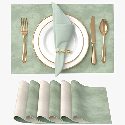 Vitare Platzsets Abwaschbar,Tischsets Abwaschbar 6er Set,Zweifarbig Tischset Kunstleder,Platzdeckchen Abwaschbar Hitzebeständig und rutschfest,45×30cm-Beige & Grün Vitare Platzsets Abwaschbar,Tischsets Abwaschbar 6er Set,Zweifarbig Tischset Kunstleder,Platzdeckchen Abwaschbar Hitzebeständig und rutschfest,45×30cm-Beige & Grün von Vitare