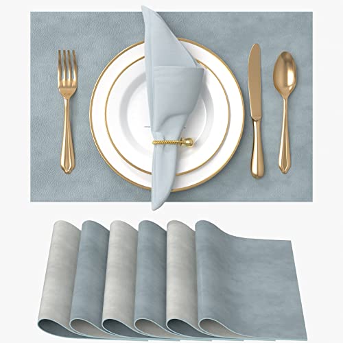 Vitare Platzsets Abwaschbar,Tischsets Abwaschbar 6er Set,Zweifarbig Tischset Kunstleder,Platzdeckchen Abwaschbar Hitzebeständig und rutschfest,45×30cm-Blau & Hellgrau Vitare Platzsets Abwaschbar,Tischsets Abwaschbar 6er Set,Zweifarbig Tischset Kunstleder,Platzdeckchen Abwaschbar Hitzebeständig und rutschfest,45×30cm-Blau & Hellgrau von Vitare