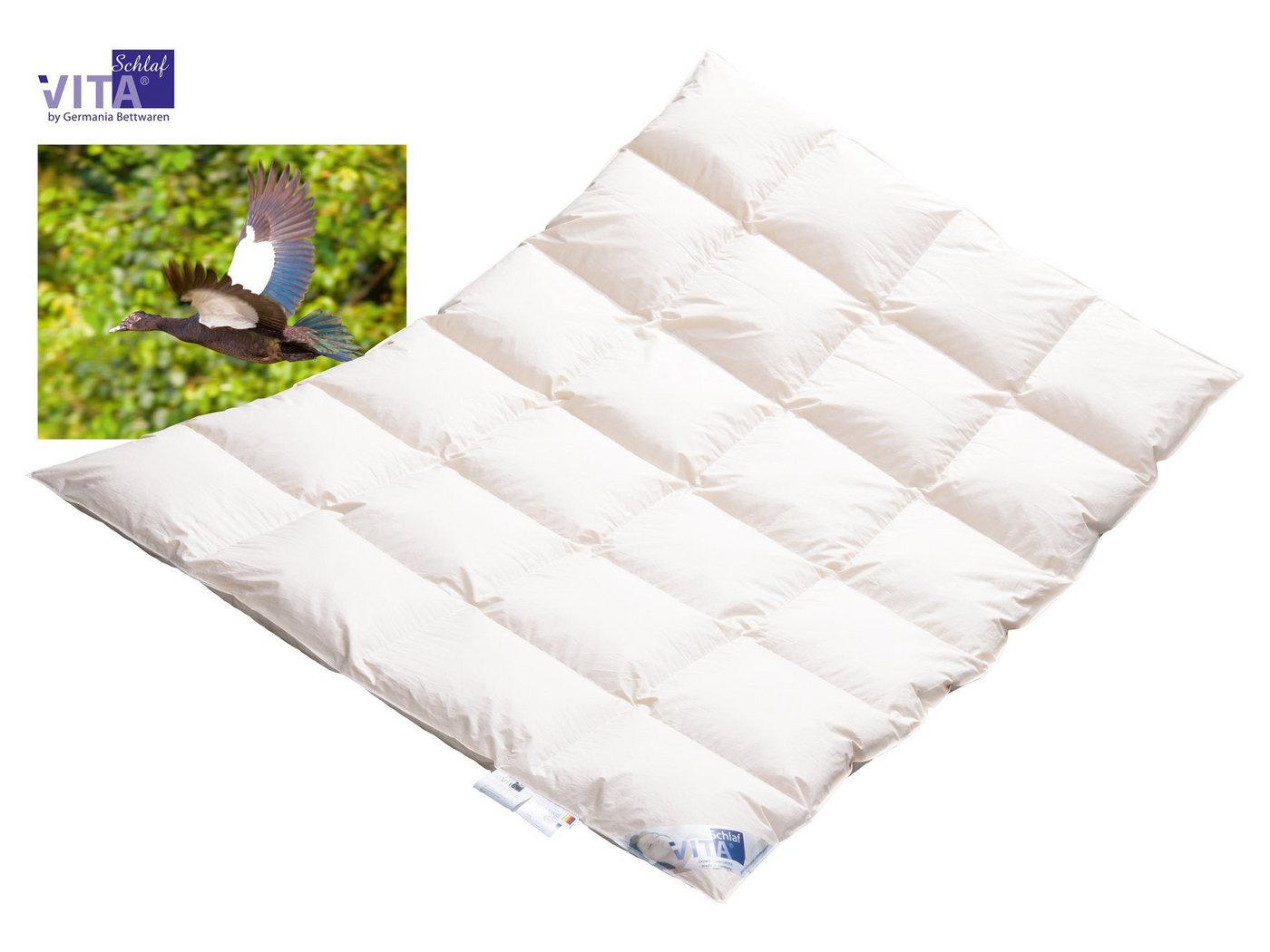 Vitaschlaf Daunenbettdecke Vitaschlaf® Wildente Bettdecken für Sommer Winter Ganzjahresdecke, Füllung: 60% Daunen 40% Federn, Bezug: 100% Baumwolle, Bettdecke 135x200 cm, 155x220 cm und weitere Größen, Made in Germany von Vitaschlaf