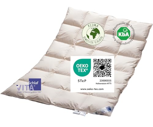 Vitaschlaf® Bio-Luxe-KBA TESTSIEGER Deutsche Gutshofdaune W5 - WARM DAUNENDECKE Organic 100% Nature Daunendecke Deutsche Qualität (135 x 200 cm) von Vitaschlaf