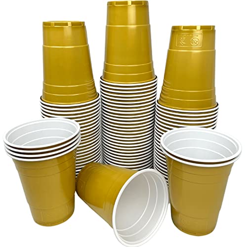 Vitavalley Goldene Party Plastikbecher - 100 robuste & wiederverwendbare Partybecher - ideal für Festivals, JGAs oder Gartenpartys - Lebensmittelecht von Vitavalley