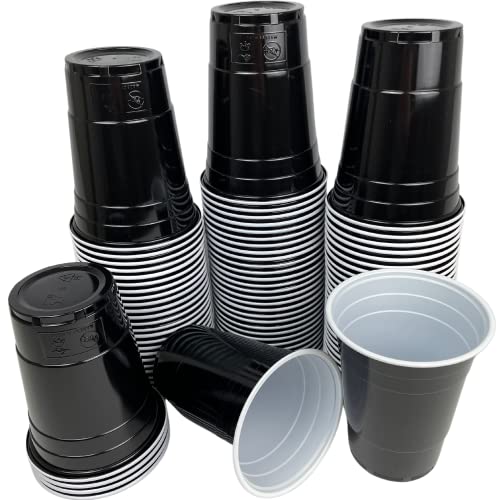 Vitavalley Schwarze Party Plastikbecher - 100 robust & wiederverwendbare Partybecher - American Cups in schwarz - ideal für Festivals, JGAs oder Gartenpartys - Lebensmittelecht von Vitavalley