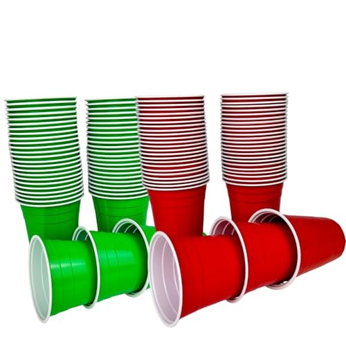 Vitavalley 100 Party Plastikbecher (50x grün & 50x rot) - 100 robuste & wiederverwendbare Partybecher - ideal für Festivals, JGAs oder Gartenpartys von Vitavalley