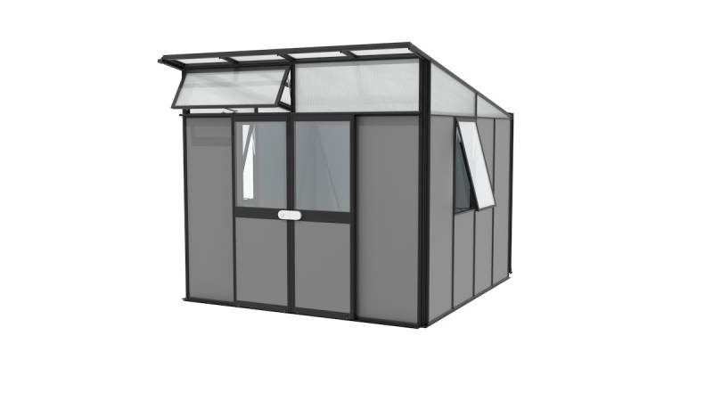 Vitavia Gerätehaus auf Gewächshausbasis Kosmos 7800/11500 B 2,67 x T 2,95 m (Modell 7800) Schwarz pulverbeschichtet / Anthrazit von Vitavia