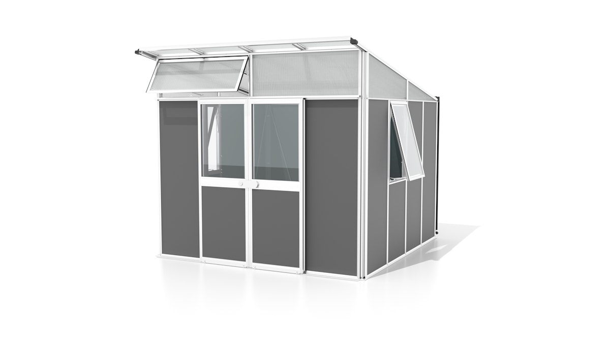 Vitavia Gerätehaus auf Gewächshausbasis Kosmos 7800/11500 B 2,67 x T 2,95 m (Modell 7800) Weiß pulverbeschichtet / Anthrazit von Vitavia