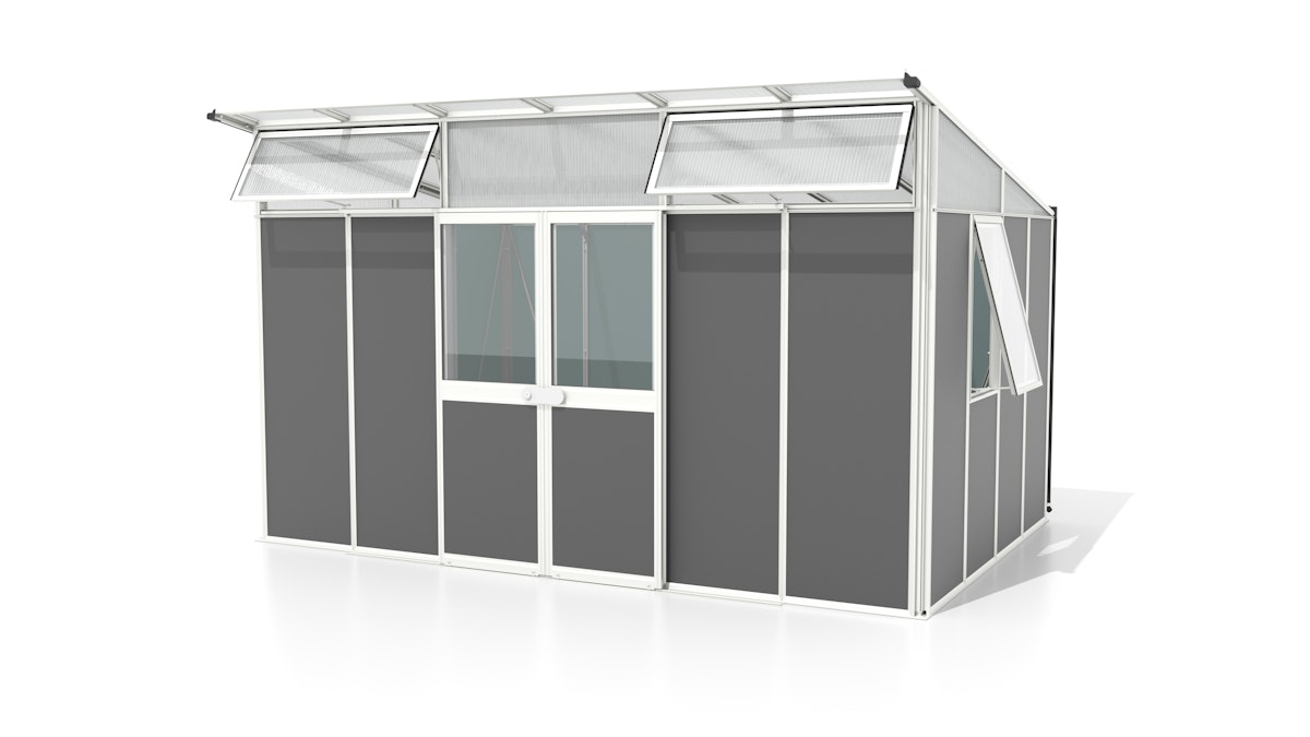 Vitavia Gerätehaus auf Gewächshausbasis Kosmos 7800/11500 B 3,93 x T 2,95 m (Modell 11500) Weiß pulverbeschichtet / Anthrazit von Vitavia