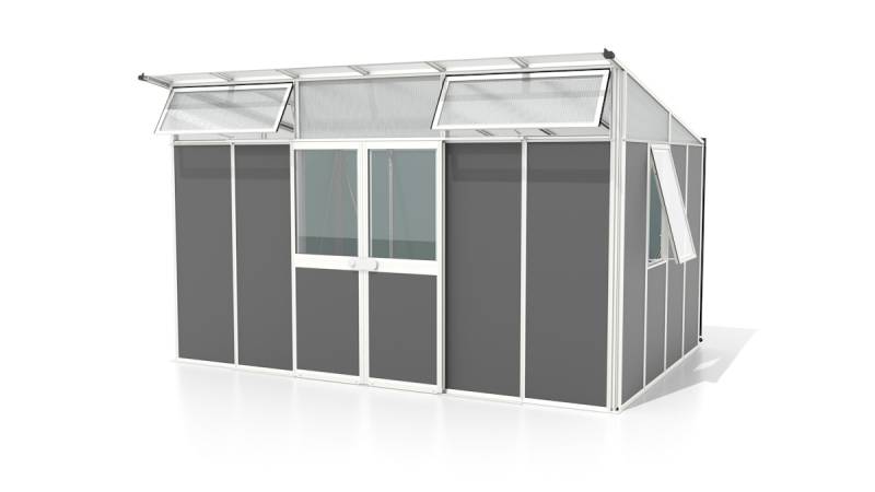 Vitavia Gerätehaus auf Gewächshausbasis Kosmos 7800/11500 B 3,93 x T 2,95 m (Modell 11500) Weiß pulverbeschichtet / Anthrazit von Vitavia