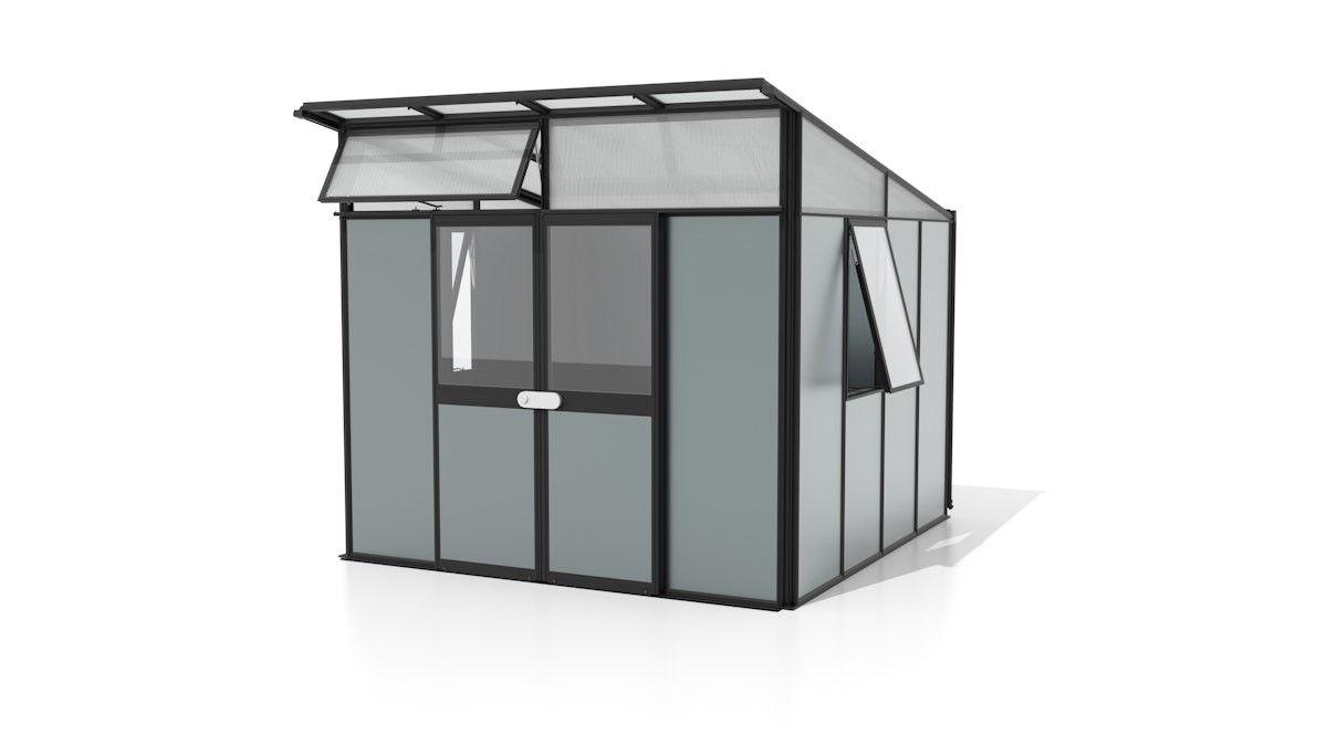 Vitavia Gerätehaus auf Gewächshausbasis Kosmos B 2,67 x T 2,95 m (Modell 7800), Schwarz pulverbeschichtet / Grau von Vitavia