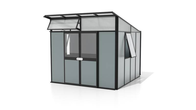 Vitavia Gerätehaus auf Gewächshausbasis Kosmos B 2,67 x T 2,95 m (Modell 7800), Schwarz pulverbeschichtet / Grau von Vitavia