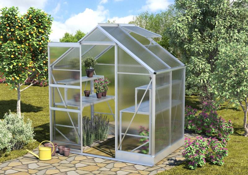 Vitavia Gewächshaus Apollo 2500 inkl. 1 Dachfenster - 2,5 m² -Alu-blank eloxiert-4 mm Hohlkammerplatten von Vitavia