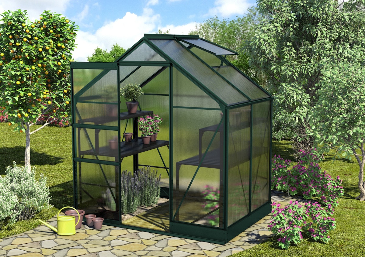 Vitavia Gewächshaus Apollo 2500 inkl. 1 Dachfenster - 2,5 m²-dunkelgrün-4 mm Hohlkammerplatten von Vitavia