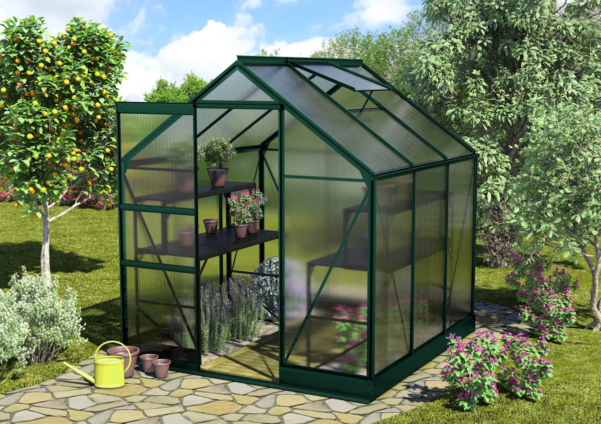 Vitavia Gewächshaus Apollo 3800 inkl. 1 Dachfenster - 3,8 m²-dunkelgrün-4 mm Hohlkammerplatten von Vitavia