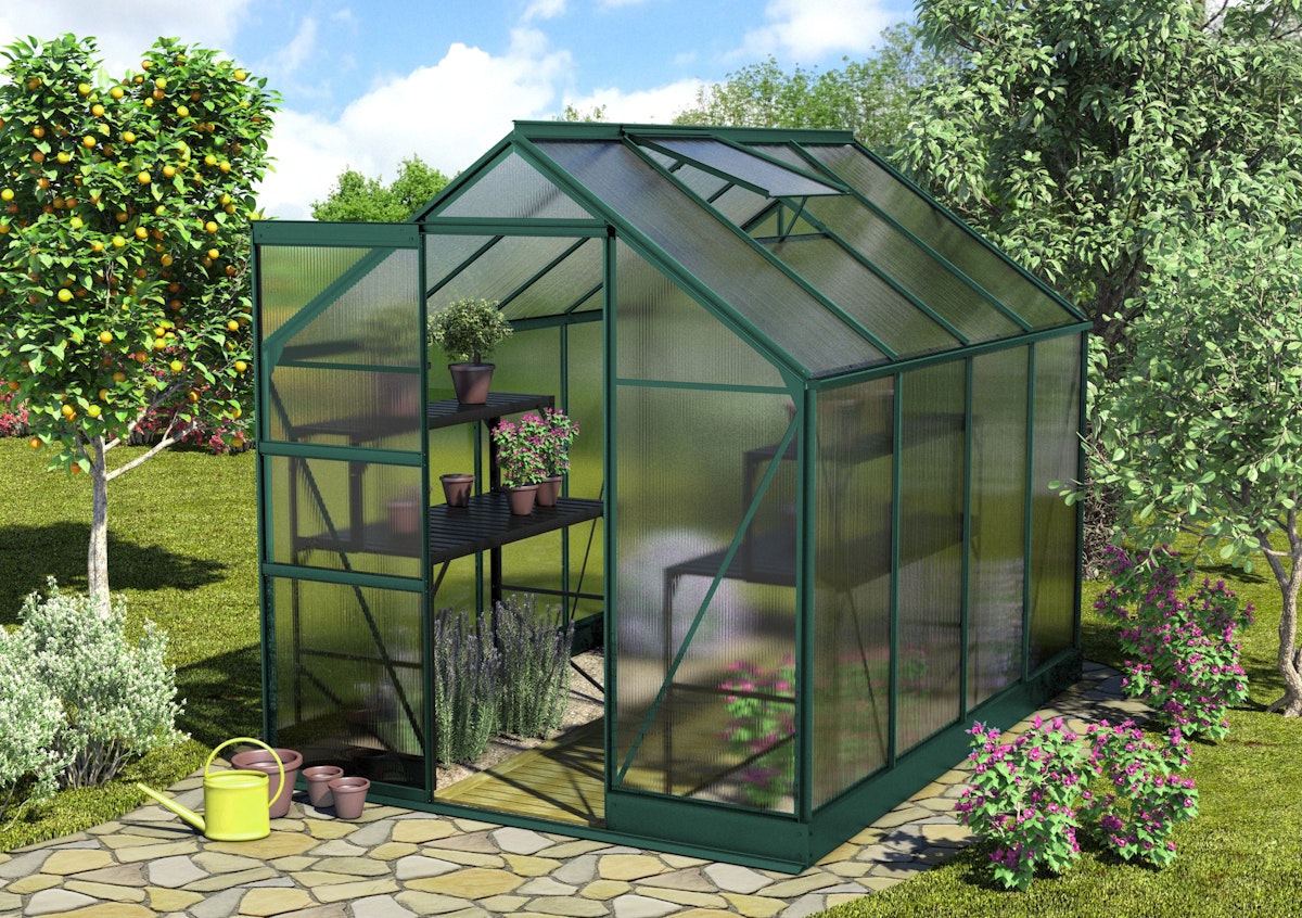 Vitavia Gewächshaus Apollo 5000 inkl. 1 Dachfenster - 5,0 m²-dunkelgrün-6 mm Hohlkammerplatten von Vitavia