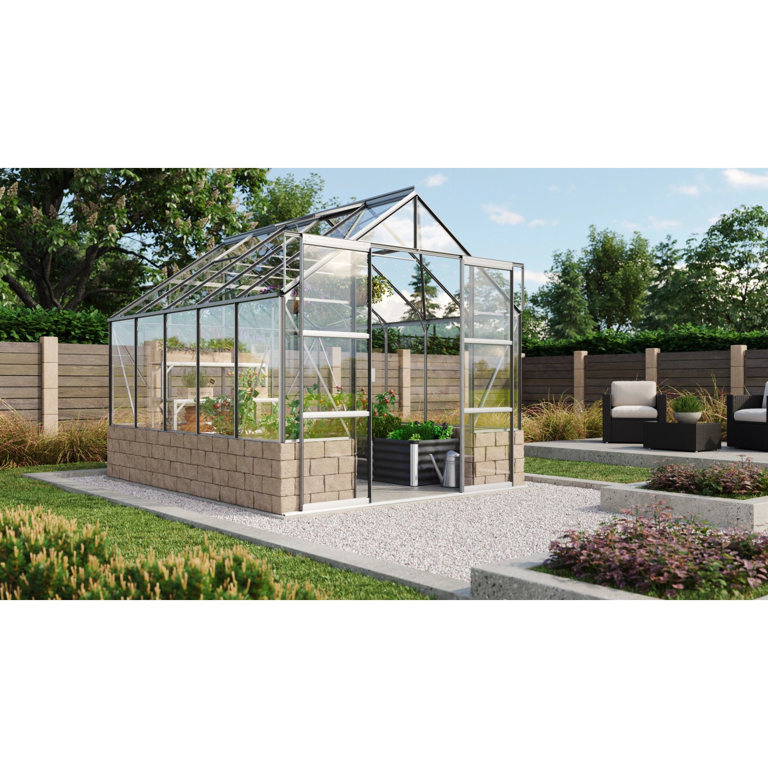 Vitavia Gewächshaus Cassandra 8300 Alu ESG 3 mm Sockel Sand 257x323,1x248,9 cm von Vitavia