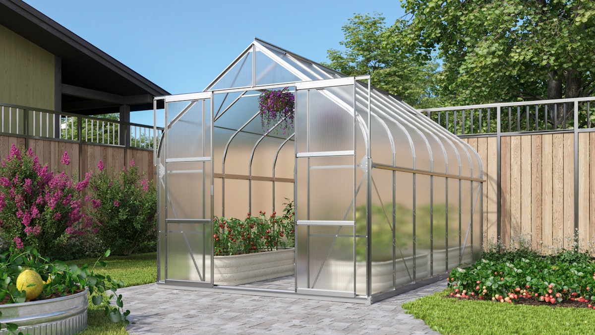 Vitavia Gewächshaus Dione/Diana 11500 inkl. 4 Dachfenster und Stahlfundamentrahmen - 11,5 m² 4 mm Hohlkammerplatten Alu-blank eloxiert von Vitavia