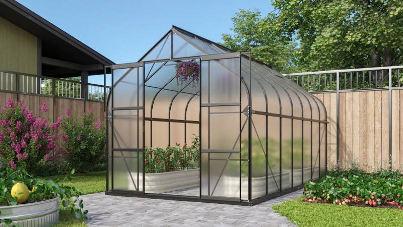 Vitavia Gewächshaus Dione/Diana 11500 inkl. 4 Dachfenster und Stahlfundamentrahmen - 11,5 m² 4 mm Hohlkammerplatten schwarz von Vitavia
