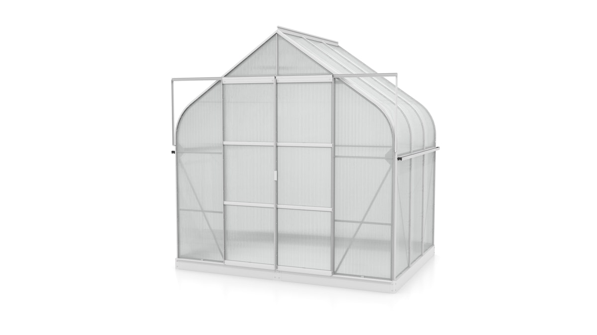 Vitavia Gewächshaus Dione/Diana 5000 inkl. 1 Dachfenster und Stahlfundamentrahmen - 5,0 m² 4 mm Hohlkammerplatten Alu-blank eloxiert von Vitavia