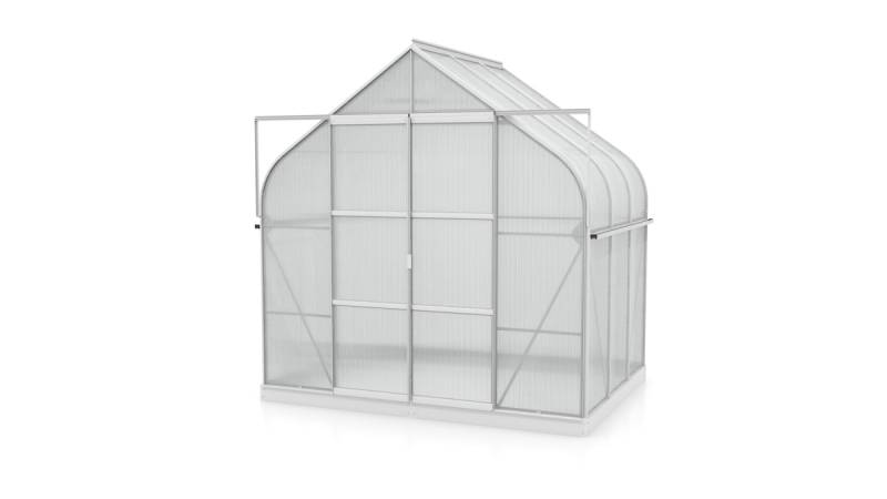 Vitavia Gewächshaus Dione/Diana 5000 inkl. 1 Dachfenster und Stahlfundamentrahmen - 5,0 m² 4 mm Hohlkammerplatten Alu-blank eloxiert von Vitavia