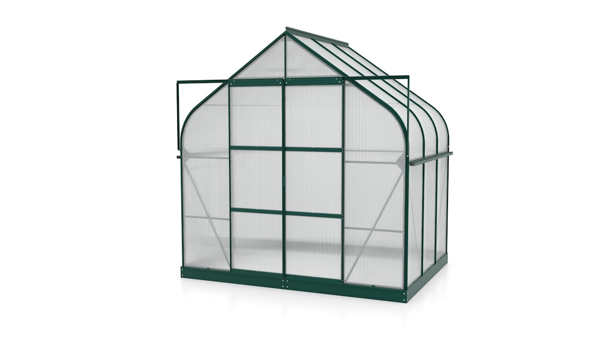 Vitavia Gewächshaus Dione/Diana 5000 inkl. 1 Dachfenster und Stahlfundamentrahmen - 5,0 m² 4 mm Hohlkammerplatten dunkelgrün von Vitavia
