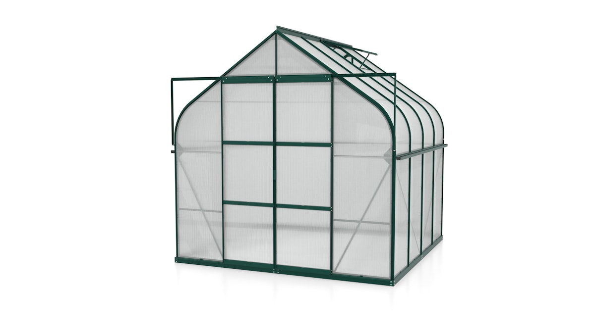 Vitavia Gewächshaus Dione/Diana 6700 inkl. 2 Dachfenster und Stahlfundamentrahmen - 6,7 m² 4 mm Hohlkammerplatten dunkelgrün von Vitavia