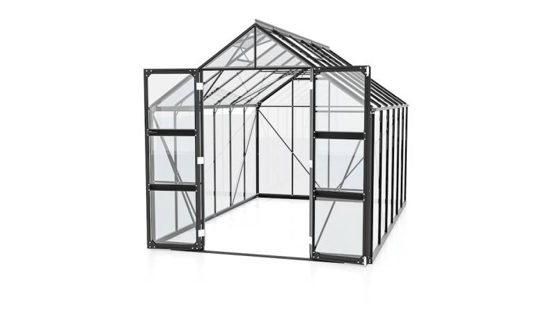 Vitavia Gewächshaus Domus 9900 inkl. 4 Dachfenstern - 9,9 m² 3 mm Einscheibensicherheitsglas schwarz von Vitavia