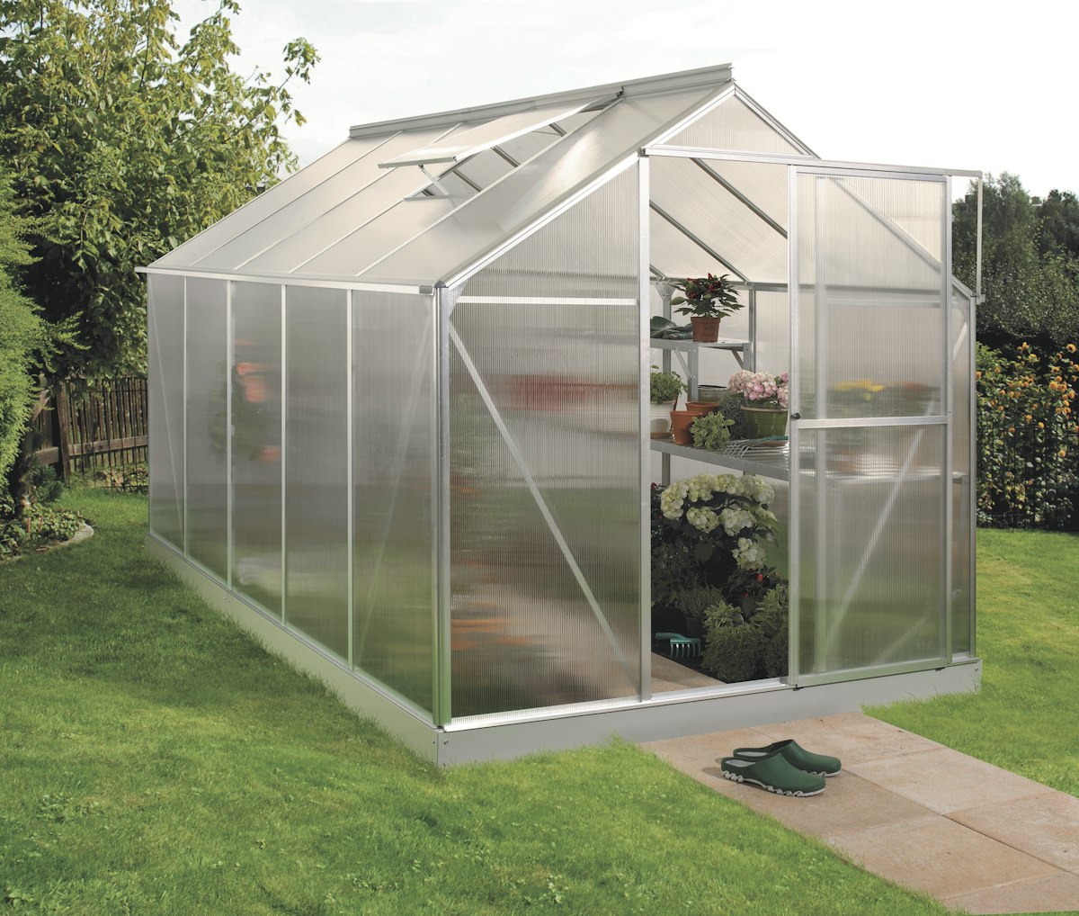 Vitavia Gewächshaus Eos 7500 inkl. 2 Dachfenster - 7,5 m² 6 mm Hohlkammerplatten Alu-blank eloxiert von Vitavia