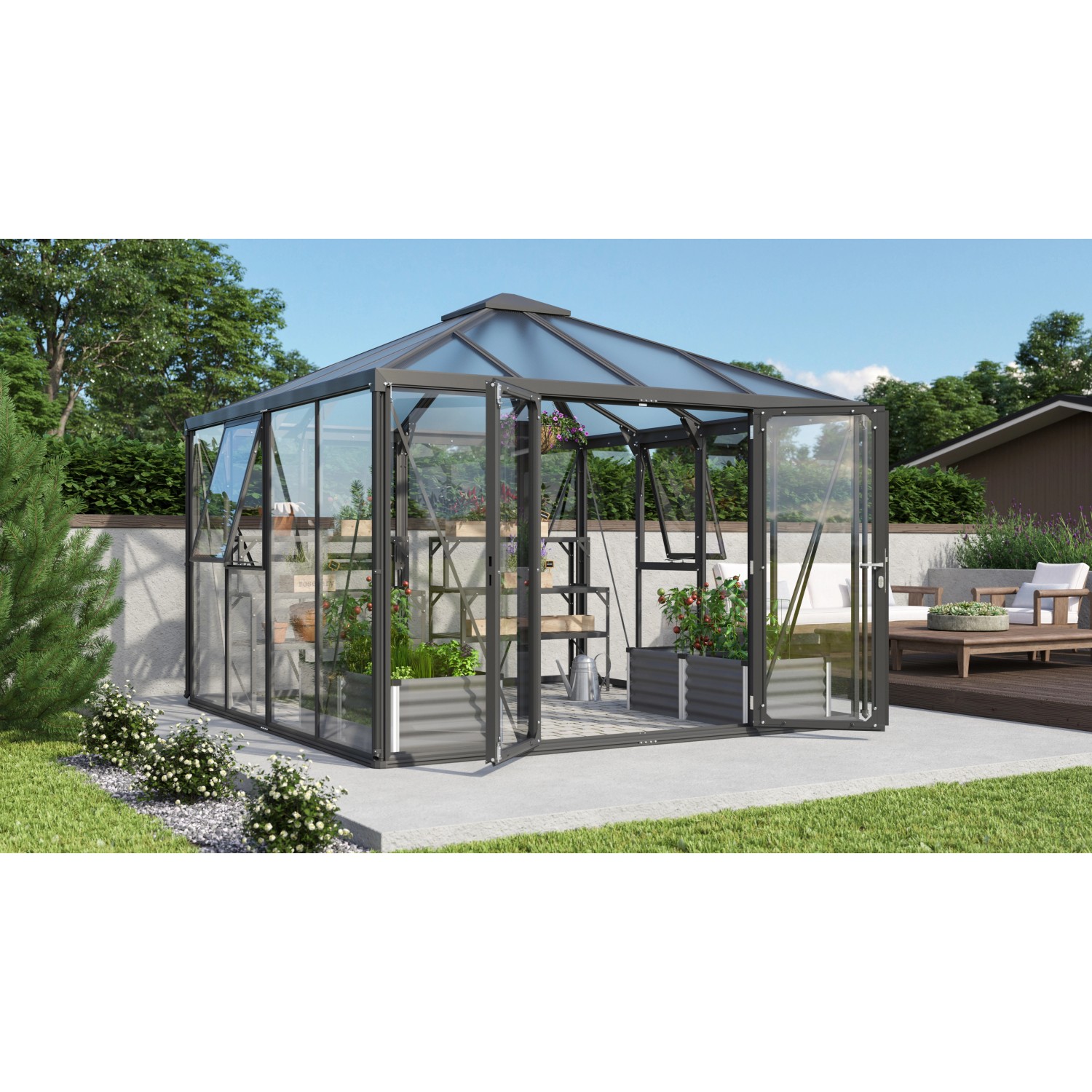 Vitavia Gewächshaus Fortuna - Jack Roof Schwarz ESG/HKP 317 x 321,5 x 264,5 cm von Vitavia