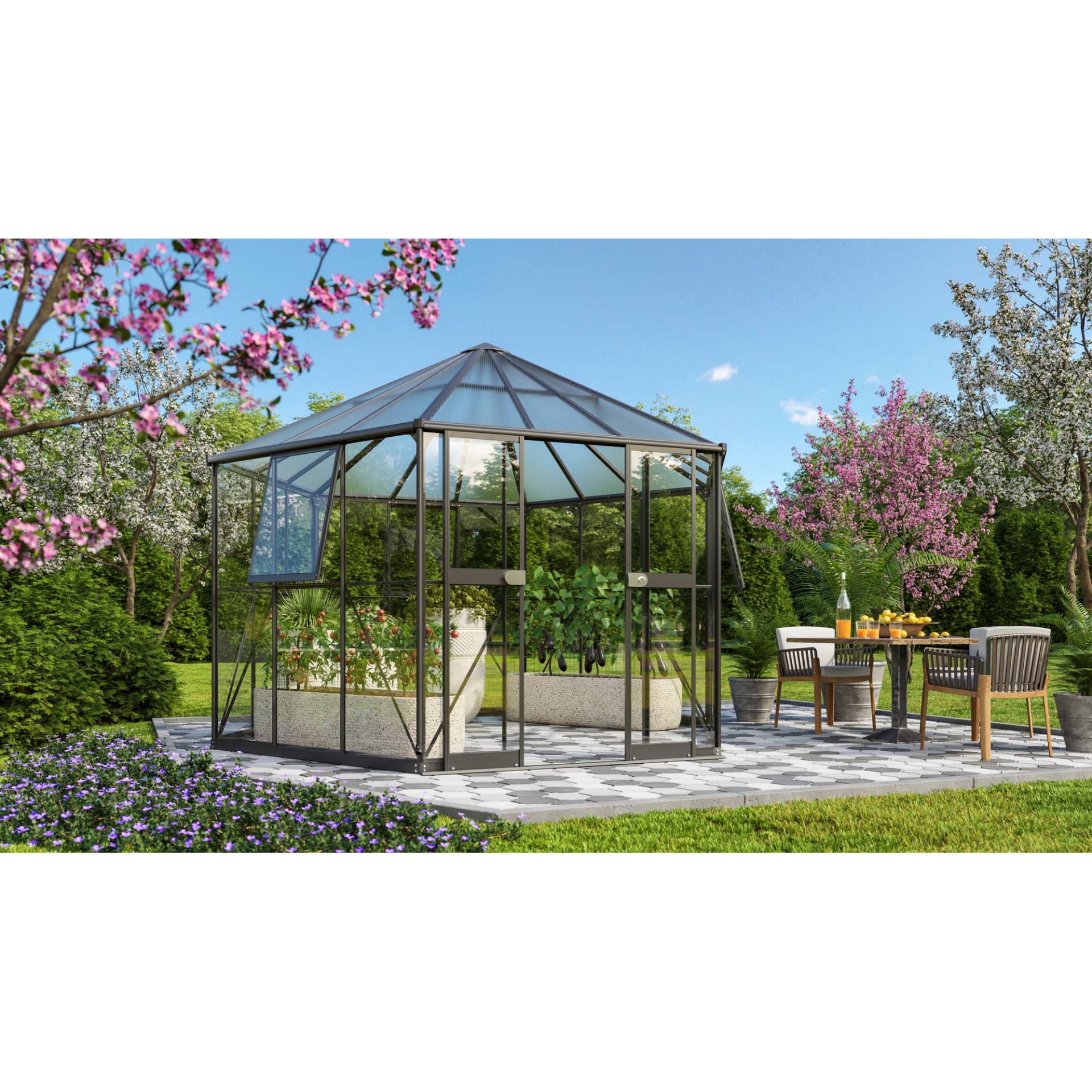 Vitavia Gewächshaus 'Galaxis 9000' 383 x 336 cm mit 3 mm Sicherheitsglas/6 mm Hohlkammerplatten schwarz Vitavia Gewächshaus 'Galaxis 9000' 383 x 336 cm mit 3 mm Sicherheitsglas/6 mm Hohlkammerplatten schwarz von Vitavia