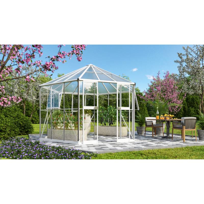Vitavia Gewächshaus 'Galaxis 9000' 383 x 336 cm mit 3 mm Sicherheitsglas/6 mm Hohlkammerplatten weiß von Vitavia