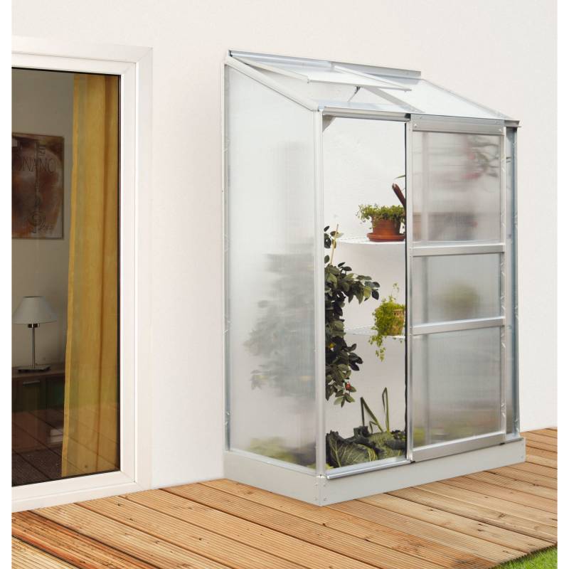 Vitavia Anlehngewächshaus 'Ida 900' 130 x 65 cm mit 4 mm Hohlkammerplatten silbern von Vitavia