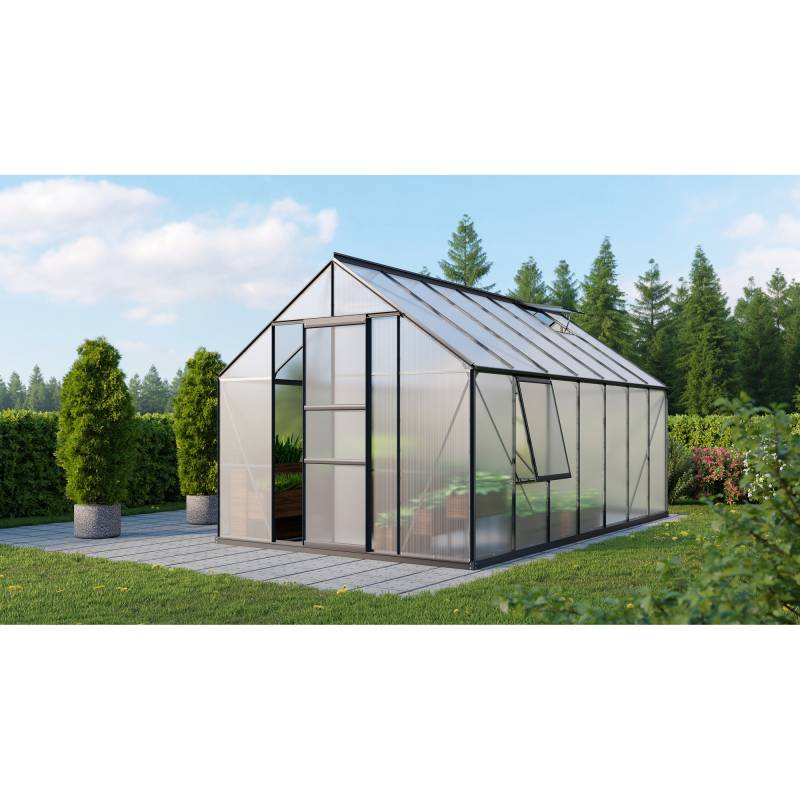 Vitavia Gewächshaus 'Meridian 1 11500' 254,4 x 441 cm mit 4 mm Hohlkammerplatten schwarz von Vitavia