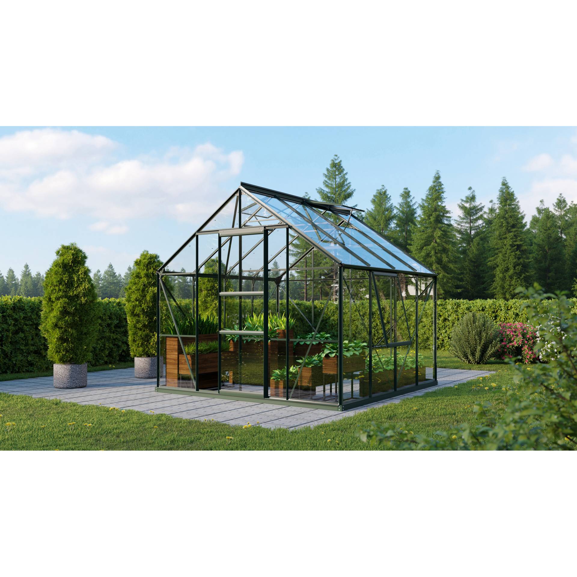 Vitavia Gewächshaus 'Meridian 1 6700' 6,7 m² 254,4 x 254,4 cm 3 mm Sicherheitsglas smaragdfarben von Vitavia