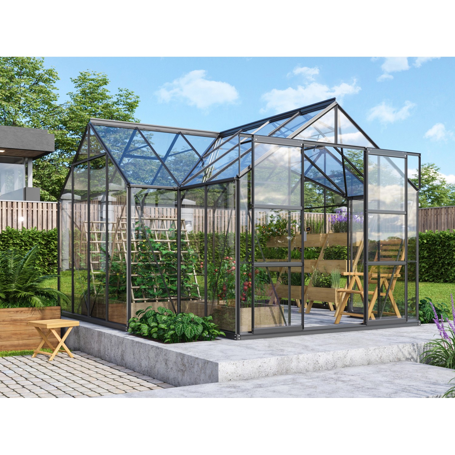 Vitavia Gewächshaus Sirius ESG 3 mm Schwarz 13 m² inkl. Fundament von Vitavia