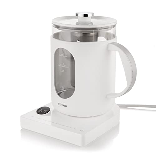 Vitinni Smart Wasserkocher, 1,5L, Glänzend-Weiß, Eingebautes Teesieb, Touch-Steuerung, Warmhaltefunktion, Variable Temperaturen (45°-100°C), Teebereiter mit Aufguss von Vitinni