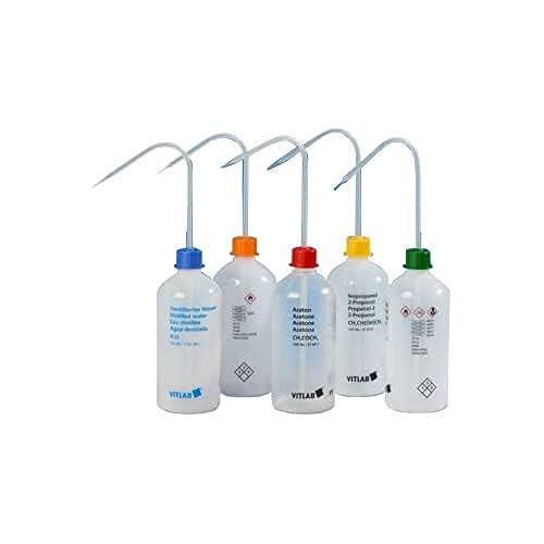Vitlab VITsafe LDPE Sicherheitsspritzflasche mit Rot Vent-Cap Schraubverschluss/Spritzrohr, Enghals, GL 25 Gewinde, i-Hexan, 500ml Kapazität, 74mm Durchmesser, 180mm Höhe, 12 Stück von Vitlab